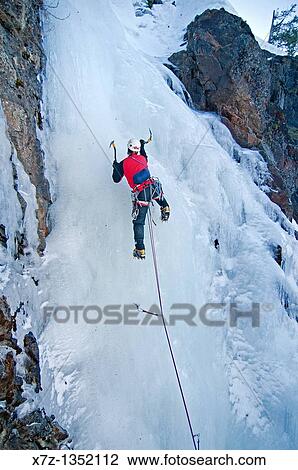 Man ice climbing a route called Tobacco Gully which is rated WI3 and located near Rock Creek in the Elkhorn Mountains in eastern Oregon View Large Photo Image Stock Image - Man ice climbing a route called Tobacco Gully which is rated WI3 and located near Rock Creek in the Elkhorn Mountains in eastern Oregon. Fotosearch