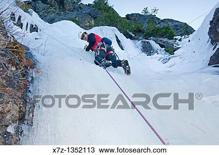 Man ice climbing a route called Tobacco Gully which is rated WI3 and located near Rock Creek in the Elkhorn Mountains in eastern Oregon View Large Photo Image Stock Image - Man ice climbing a route called Tobacco Gully which is rated WI3 and located near Rock Creek in the Elkhorn Mountains in eastern Oregon. Fotosearch
