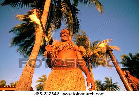 Stock Image - Man in Fijian traditional costume. Denarau. Viti Levu. Fiji. Fotosearch