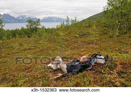 man lying on ground, Nordmannvikdalen valley, region of Lyngen, County of Troms, Norway, Northern Europe View Large Photo Image Stock Image - man lying on ground, Nordmannvikdalen valley, region of Lyngen, County of Troms, Norway, Northern Europe. Fotosearch