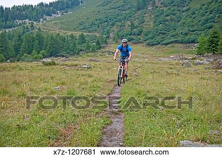 Man mountain biking at Les Grands Montets on Le Lavancher Trail above the towns of Argentiere and Chamonix France View Large Photo Image Stock Image - Man mountain biking at Les Grands Montets on Le Lavancher Trail above the towns of Argentiere and Chamonix France. Fotosearch