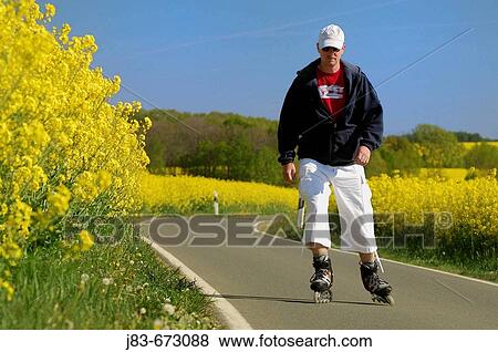 Stock Photo - Man on roller skates, Inline skates, Saxony, Germany. Fotosearch