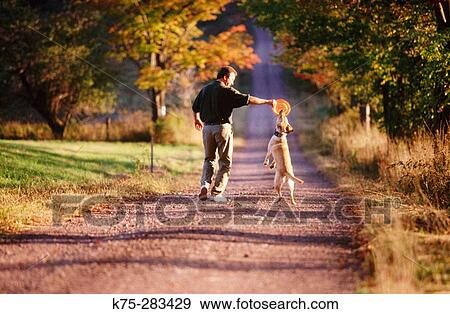 Man playing frisbee with his dog View Large Photo Image Stock Photo - Man playing frisbee with his dog. Fotosearch