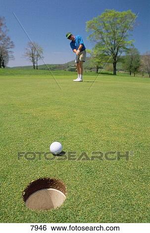 Man putts on golf green, low dramatic angle View Large Photo Image Stock Photograph - Man putts on golf green, low dramatic angle. Fotosearch