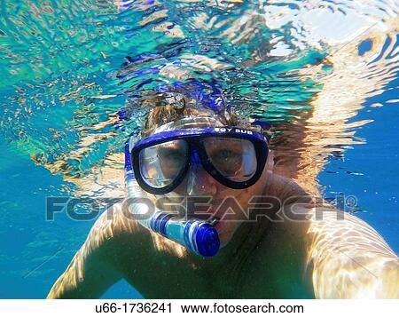 Stock Image - Man snorkeling, Greece. Fotosearch