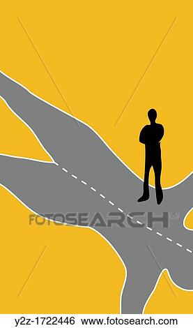 Stock Photograph - Man standing on a road in the shape of a woman. Fotosearch