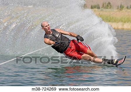 Man waterskiing, Bellevue, Idaho, USA. View Large Photo Image Stock Photo - Man waterskiing, Bellevue, Idaho, USA.. Fotosearch