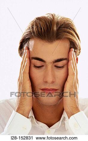 Stock Image - Man with headache. Fotosearch