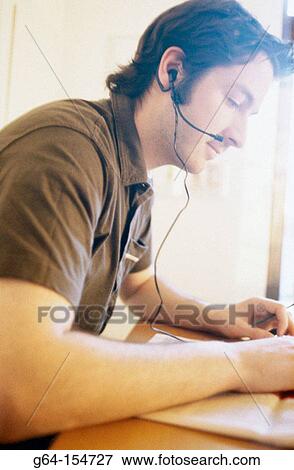 Man with phone headset View Large Photo Image Stock Photo - Man with phone headset. Fotosearch