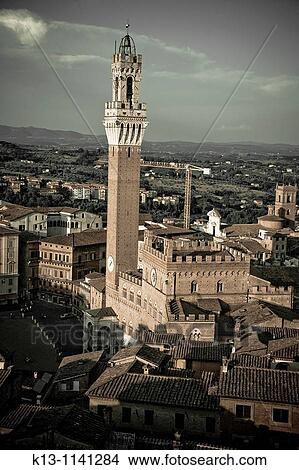 Mangia Tower Siena Italy View Large Photo Image Picture - Mangia Tower Siena Italy. Fotosearch