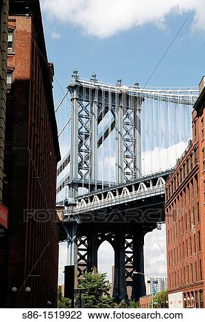 Manhattan Bridge and Manhatan Skyline seen from the DUMBO Neighborhood of Brooklyn, NY, USA View Large Photo Image Stock Image - Manhattan Bridge and Manhatan Skyline seen from the DUMBO Neighborhood of Brooklyn, NY, USA. Fotosearch