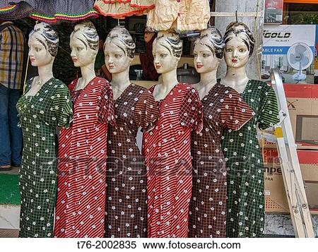 Stock Photography - mannequins with the latest dress fashions in Fort Cochin (Kochi), Kerala, India.. Fotosearch