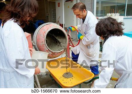 Stock Image - Manufacture of concrete with steel arid, Research on building materials, Tecnalia Research & Innovation, Zamudio, Bizkaia, Basque Country, Spain. Fotosearch