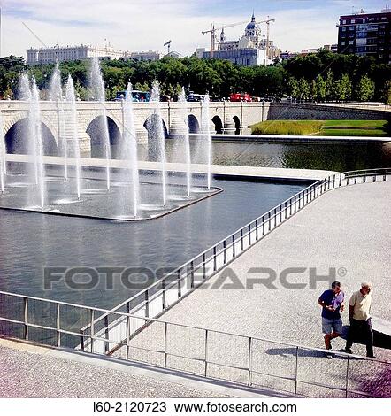 Manzanares River and Madrid Park Fountains near Segovia Bridge. Madrid, Spain. View Large Photo Image Stock Image - Manzanares River and Madrid Park Fountains near Segovia Bridge. Madrid, Spain.. Fotosearch