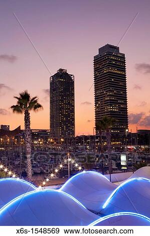 Mapfre tower and Hotel Arts in the Olympic harbour, Barcelona, Spain View Large Photo Image Stock Photo - Mapfre tower and Hotel Arts in the Olympic harbour, Barcelona, Spain. Fotosearch