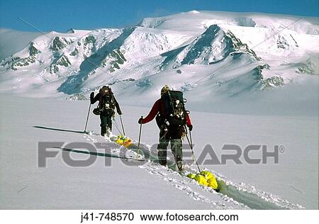 Stock Image - Mariano Moreno Peaks above ski party on South Patagonian icecap Los Glaciares National Park Patagonia. Fotosearch