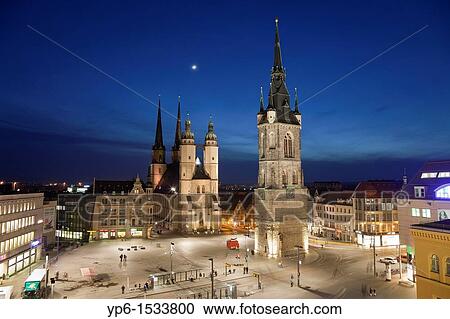 Marienkirche (St. Mary's Church) and Red Tower, illuminated at night, Halle, Germany View Large Photo Image Stock Image - Marienkirche (St. Mary's Church) and Red Tower, illuminated at night, Halle, Germany. Fotosearch