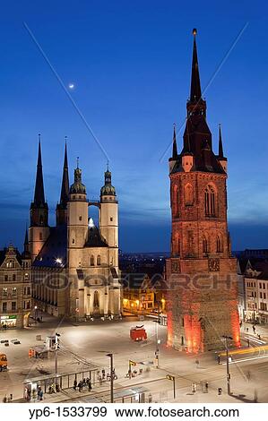 Marienkirche (St. Mary's Church) and Red Tower, illuminated at night, Halle, Germany View Large Photo Image Stock Photo - Marienkirche (St. Mary's Church) and Red Tower, illuminated at night, Halle, Germany. Fotosearch