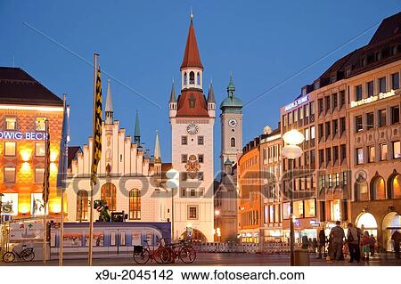 Marienplatz and Altes Rathaus old townhall at night, Munich, Bavaria, Germany. View Large Photo Image Stock Image - Marienplatz and Altes Rathaus old townhall at night, Munich, Bavaria, Germany.. Fotosearch