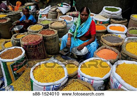 Stock Image - Market at Chandni Chowk in Old Delhi. Fotosearch