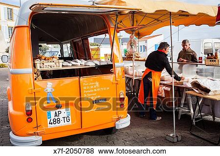 Stock Photo - Market in harbour of Port Joinville, Ile d' Yeu, Vendee, France.. Fotosearch