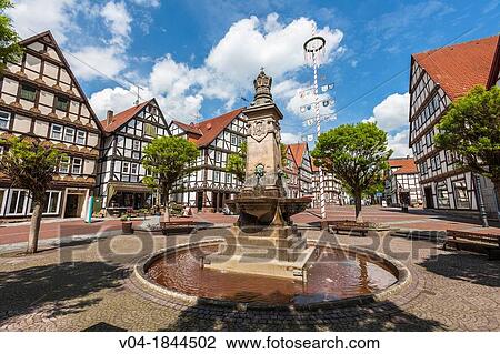 Stock Image - Market square in Hofgeismar on the German Fairy Tale Route, Hesse, Germany, Europe. Fotosearch