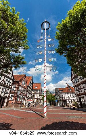 Market square in Hofgeismar with maypole on the German Fairy Tale Route, Hesse, Germany, Europe View Large Photo Image Stock Photo - Market square in Hofgeismar with maypole on the German Fairy Tale Route, Hesse, Germany, Europe. Fotosearch