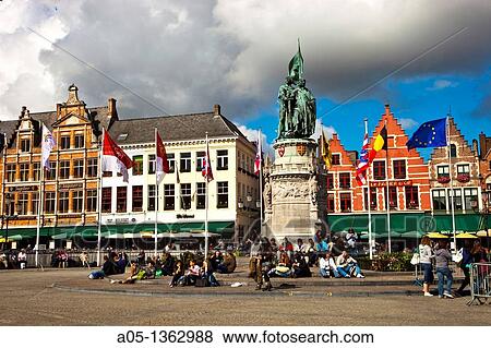 Markt Square with statue of Jan Breydel and Pieter de Coninck, Bruges, Brugge, Flanders, Belgium, UNESCO World Heritage Site. View Large Photo Image Stock Photo - Markt Square with statue of Jan Breydel and Pieter de Coninck, Bruges, Brugge, Flanders, Belgium, UNESCO World Heritage Site.. Fotosearch