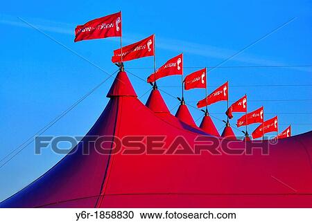 Stock Image - Marquees pictured during an event in Hyde Park, in London, UK, on a fine day. Fotosearch