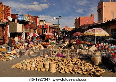 Stock Photo - Marrakech/Marrakesh; Rahba Lakdima Square; Medina; Souks; Morocco.. Fotosearch