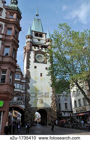 Stock Image - Martinstor Clock Tower, Freiburg, Germany. Fotosearch