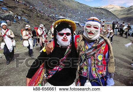 Stock Image - Masked dancer, Qoyllur Ritti Pilgrimage. Ocongate, Cuzco, Peru. Fotosearch