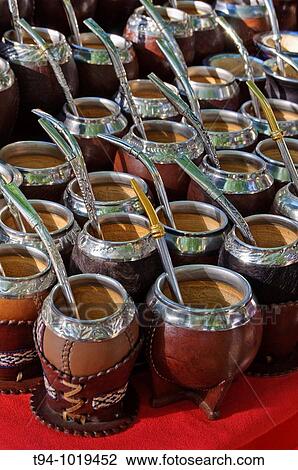 Stock Image - Mate gourds for sale at the street market in Constitution Square, Montevideo, Uruguay. Fotosearch