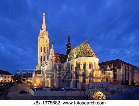 Matthias Church at dusk, Budapest, Hungary. View Large Photo Image Stock Image - Matthias Church at dusk, Budapest, Hungary.. Fotosearch