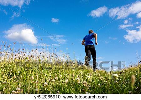 Mature male running through wildflower meadow. View Large Photo Image Stock Image - Mature male running through wildflower meadow.. Fotosearch