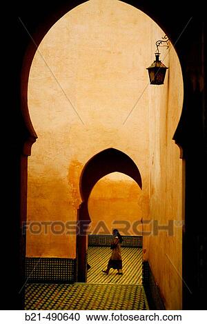 Stock Image - Mausoleum of Moulay Isma? l, at Meknes. Morocco.. Fotosearch