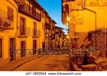 Mayor street, night view. Candelario, Salamanca province, Castilla Leon, Spain. View Large Photo Image Picture - Mayor street, night view. Candelario, Salamanca province, Castilla Leon, Spain.. Fotosearch