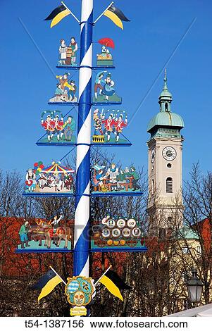 Maypole Viktualienmarkt in Munich View Large Photo Image Stock Photograph - Maypole Viktualienmarkt in Munich. Fotosearch
