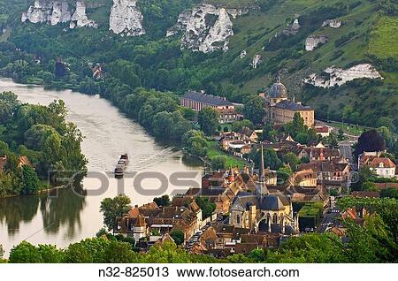Stock Image - Meander of Seine river, Les Andelys Seine valley, Normandy, France. Fotosearch