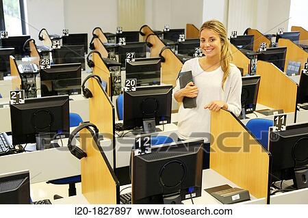 Stock Photo - Media room, language laboratory, Students, School of Business, UPV, EHU, University of Basque Country, San Sebastian, Donostia, Gipuzkoa, Basque Country, Spain. Fotosearch
