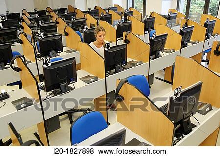 Stock Photo - Media room, language laboratory, Students, School of Business, UPV, EHU, University of Basque Country, San Sebastian, Donostia, Gipuzkoa, Basque Country, Spain. Fotosearch