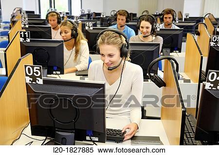 Stock Photography - Media room, language laboratory, Students, School of Business, UPV, EHU, University of Basque Country, San Sebastian, Donostia, Gipuzkoa, Basque Country, Spain. Fotosearch
