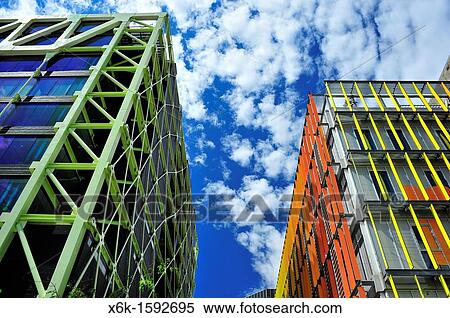 Stock Photography - Media-TIC building (architect: Enric Ruiz-Geli, left) and RTVE building (right), distrito 22@, Barcelona, Catalunya, Spain. Fotosearch