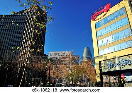 Mediapro Building Carlos Ferrater, Xavier Mart? and Patrick Genard, television studios for producer Mediapro, Facade Mall and Agbar tower, Barcelona Glories Jean Nouvel, 22 @, Diagonal, Barcelona, Catalonia, Spain. View Large Photo Image Stock Photo - Mediapro Building Carlos Ferrater, Xavier Mart? and Patrick Genard, television studios for producer Mediapro, Facade Mall and Agbar tower, Barcelona Glories Jean Nouvel, 22 @, Diagonal, Barcelona, Catalonia, Spain.. Fotosearch