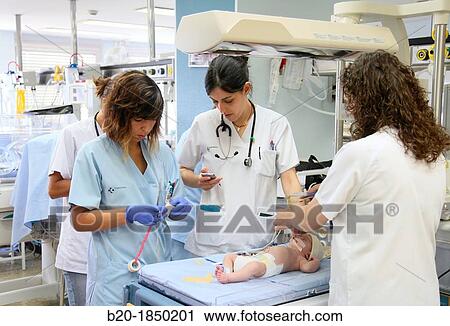 Stock Image - Medical care, Neonate Intensive care Unit, Donostia Hospital, San Sebastian, Donostia, Gipuzkoa, Basque Country, Spain. Fotosearch