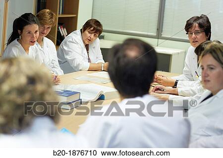 Stock Image - Medical meeting, clinical session, Meeting room, Hospital Donostia, San Sebastian, Gipuzkoa, Basque Country, Spain. Fotosearch