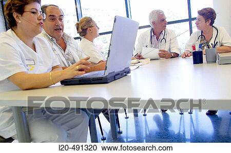 Stock Image - Medical staff meeting. Hospital Universitario Gran Canaria Doctor Negrin, Las Palmas de Gran Canaria. Canary Islands, Spain. Fotosearch