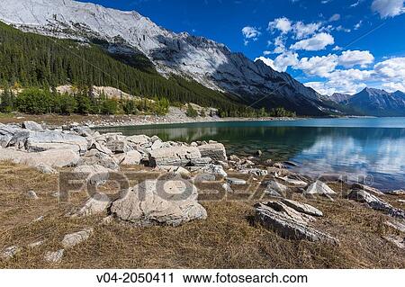 Stock Image - Medicine Lake in the Jasper National Park, Alberta, Canada. Fotosearch