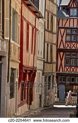 Medieval houses, facade, half timbered, old town, Rouen, Normandy 76, france. View Large Photo Image Stock Image - Medieval houses, facade, half timbered, old town, Rouen, Normandy 76, france.. Fotosearch