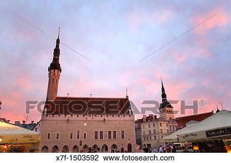 Medieval town hall in Town Hall Square, at right belltower of St Nicholas church, Tallinn, Estonia View Large Photo Image Stock Image - Medieval town hall in Town Hall Square, at right belltower of St Nicholas church, Tallinn, Estonia. Fotosearch